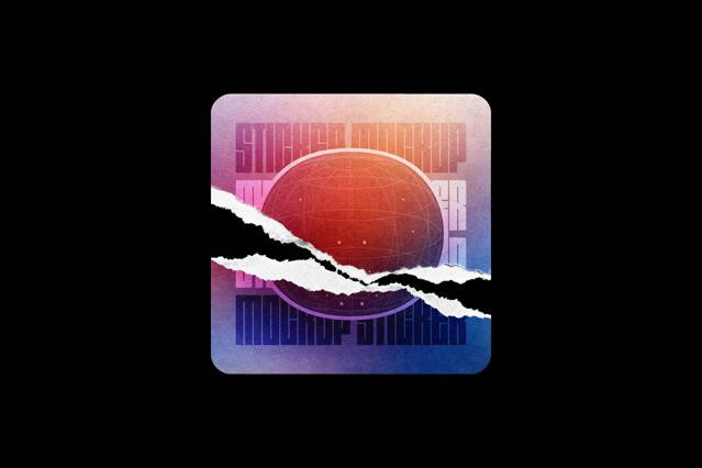 Square Sticker Mockup with Torn Strips