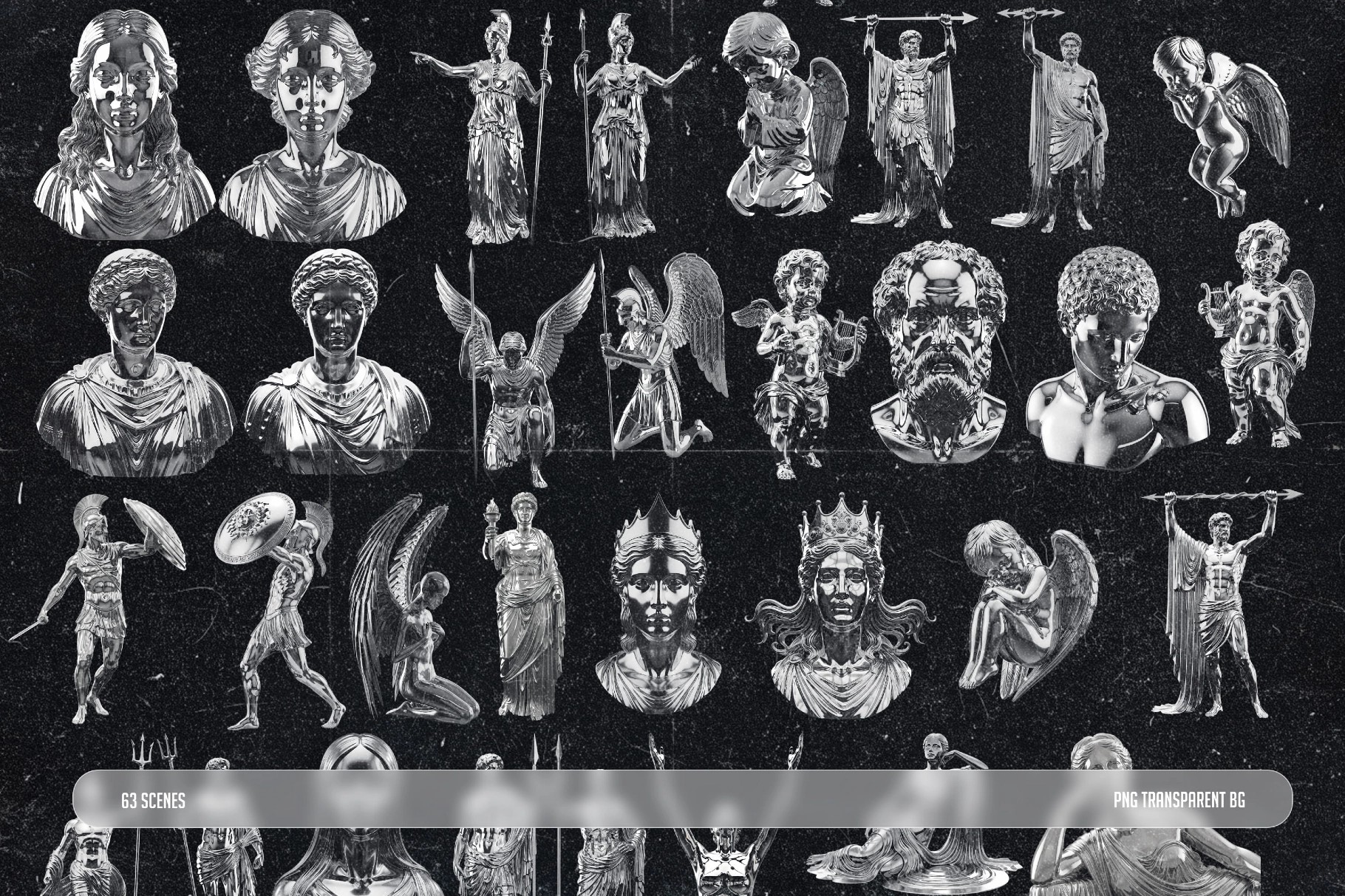 Chromatic Metal Statue PNG Collection