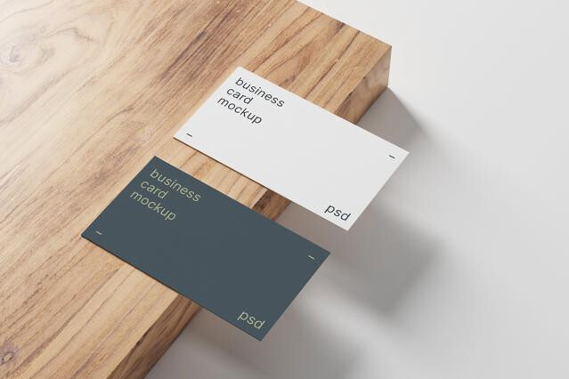 Business Card Mockups on Wood Panel