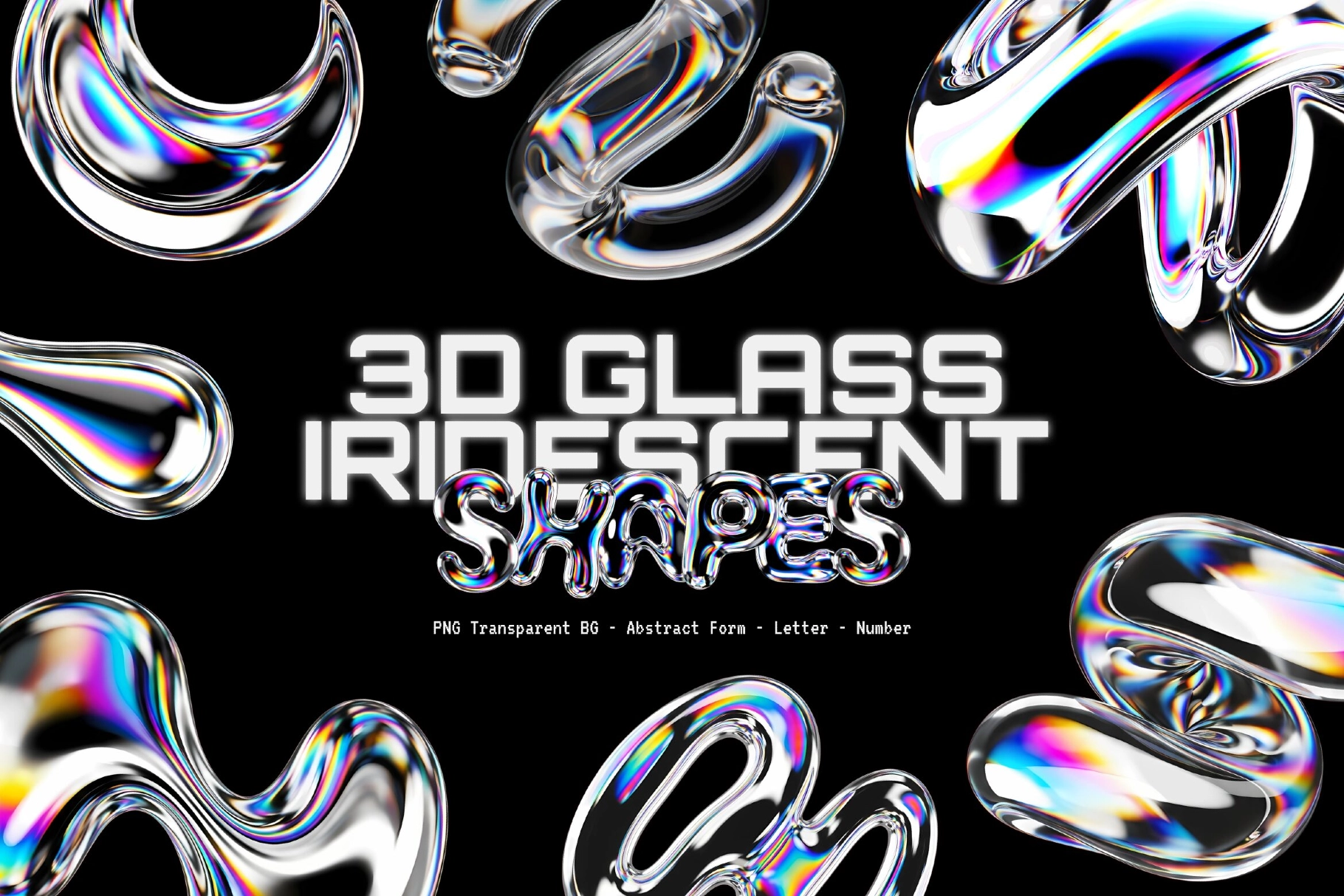 3D Glass Iridescent Shapes Pack