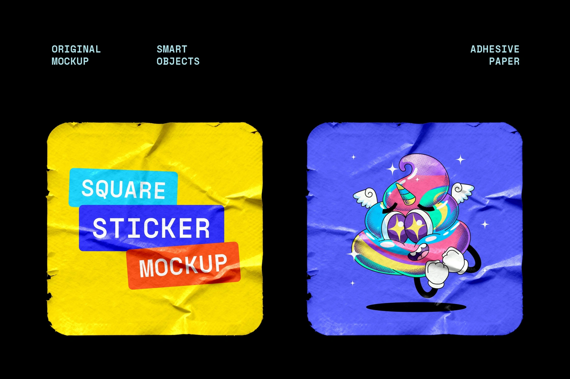 Glued & Worn Rectangle Sticker Mockup