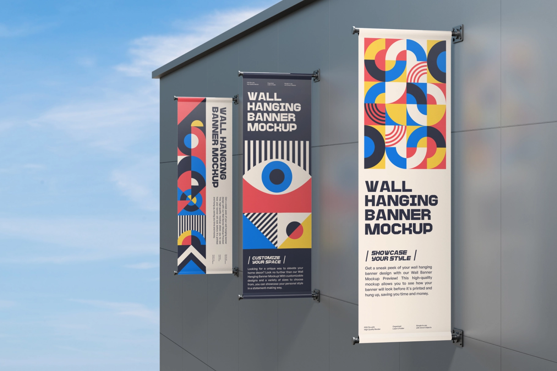 Outdoor Hanging Banner Mockup Half Side View