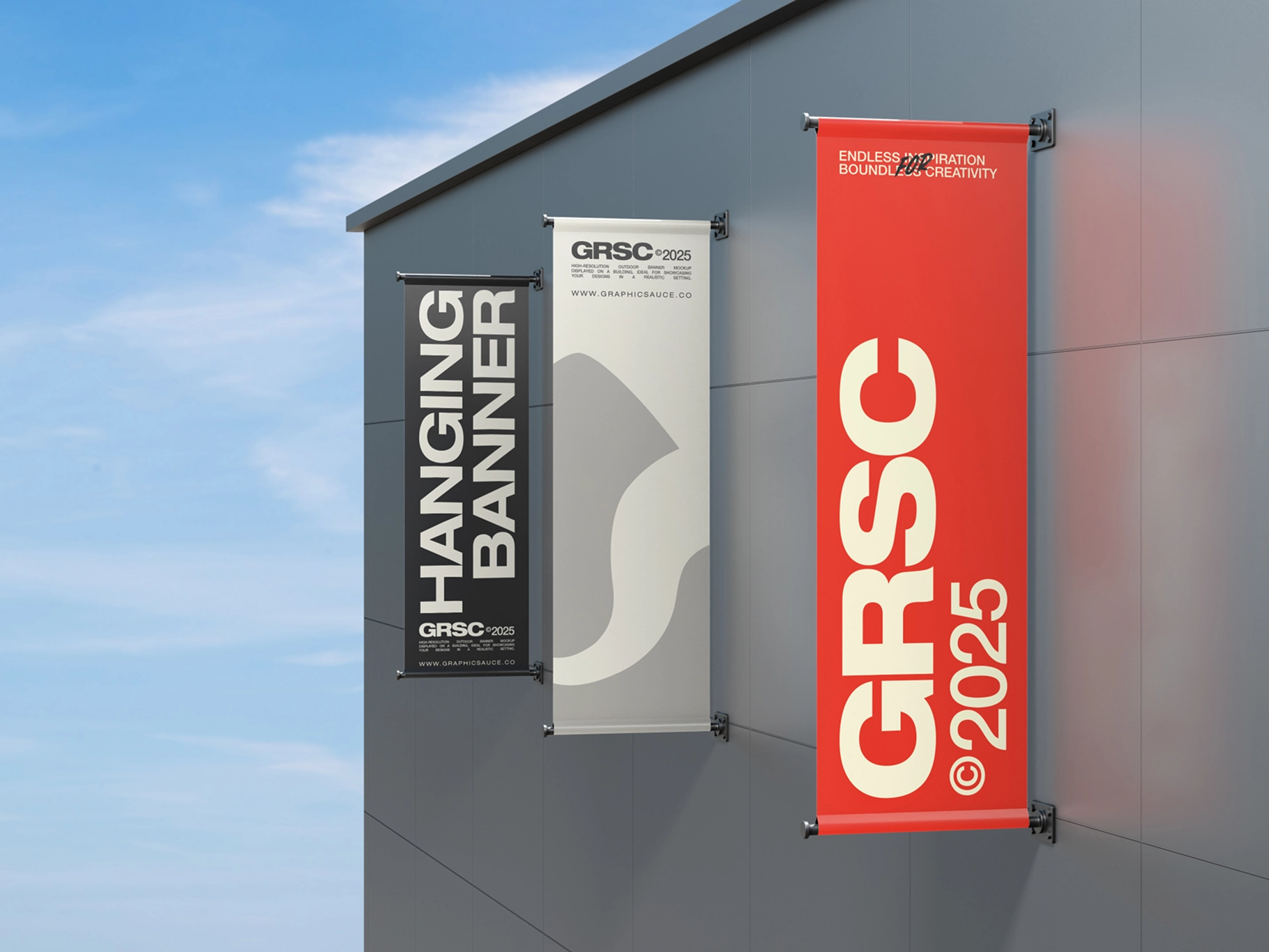 Outdoor Hanging Banner Mockup Half Side View