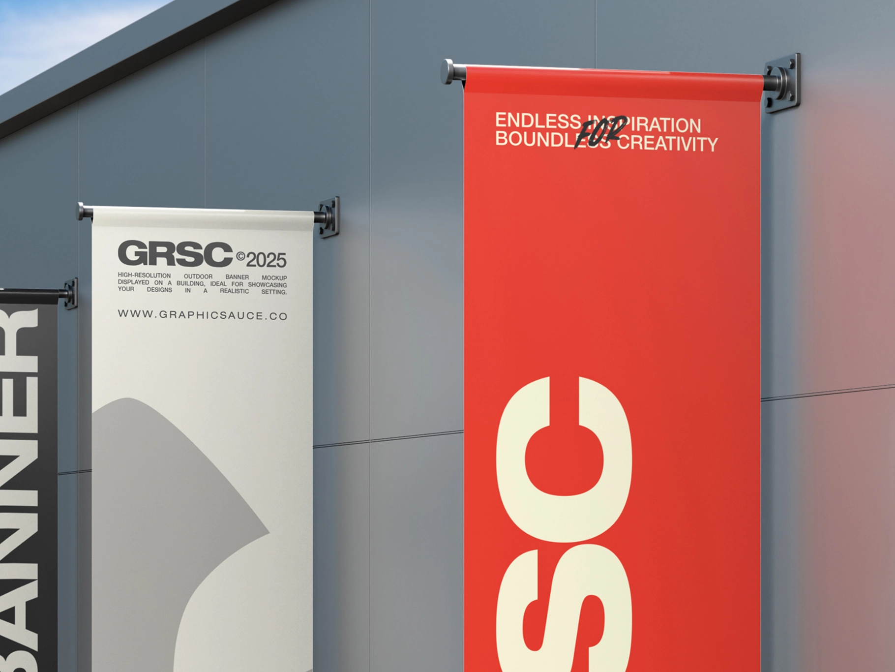 Outdoor Hanging Banner Mockup Half Side View