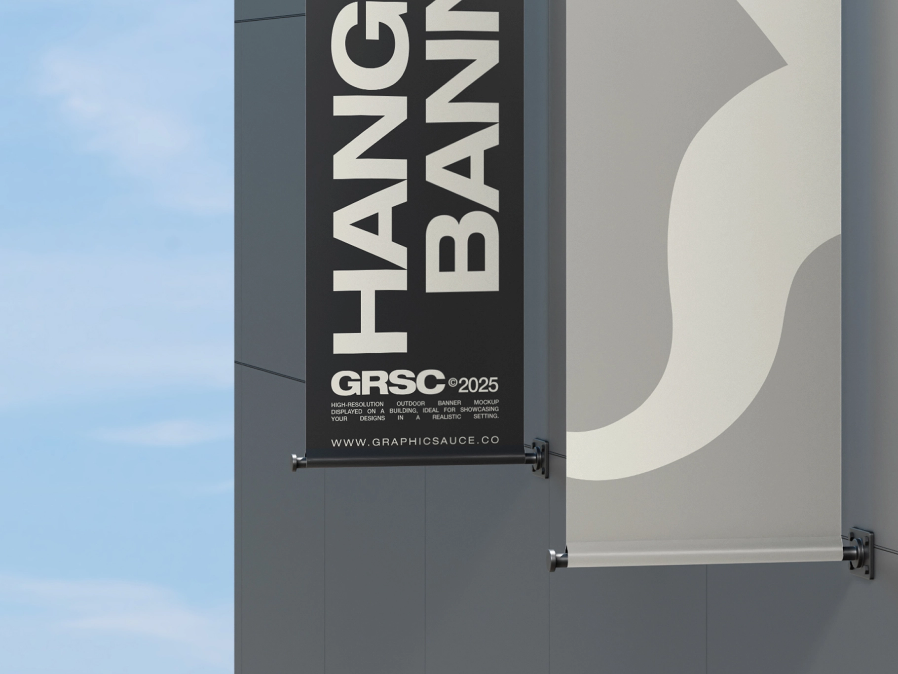Outdoor Hanging Banner Mockup Half Side View