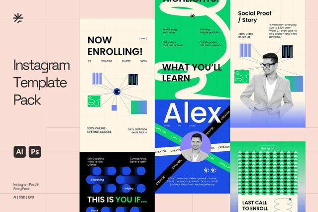 Ecourse Instagram Template Pack - Adobe Template