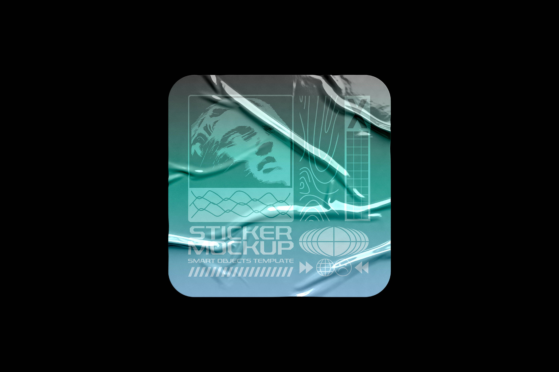 Square Self-Adhesive Sticker Mockup