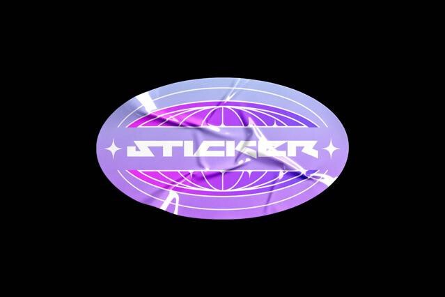 Glossy Wrinkled Oval Sticker Mockup