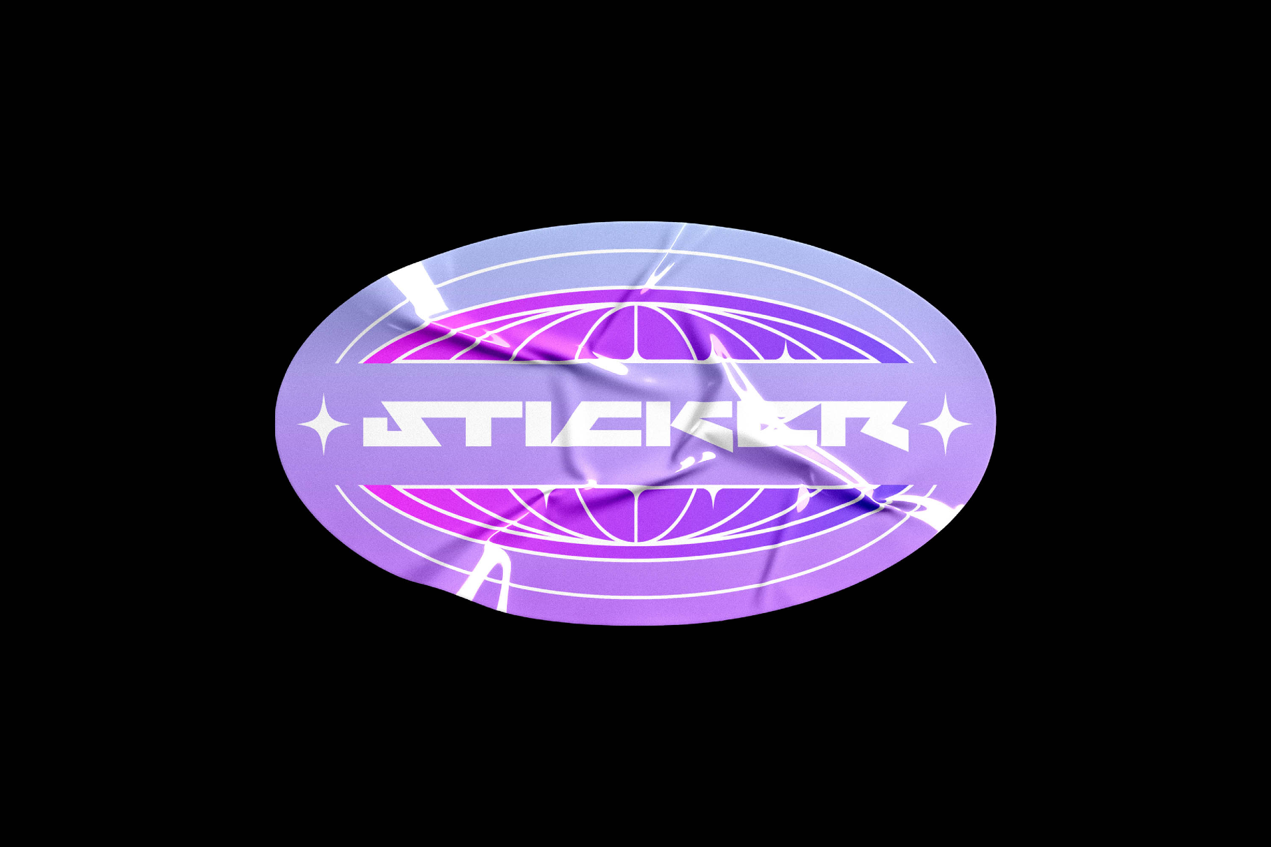 Glossy Wrinkled Oval Sticker Mockup