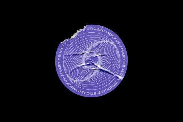 Round Sticker Mockup with Torn Bite