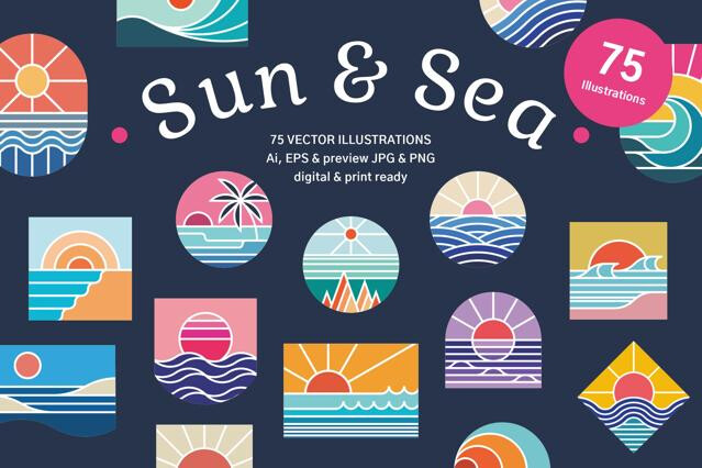Sun & Sea Simple Illustrations