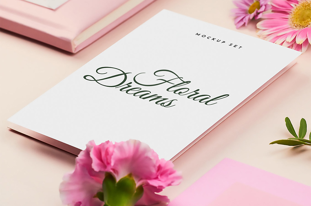 Free floral stationery mockup scenes — download PSD templates