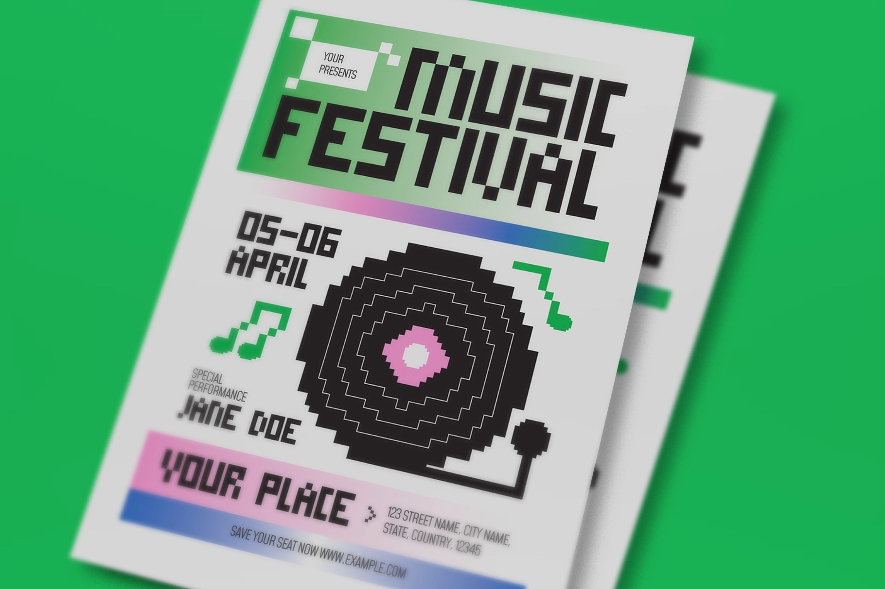 Green Pixelated Music Festival Flyer