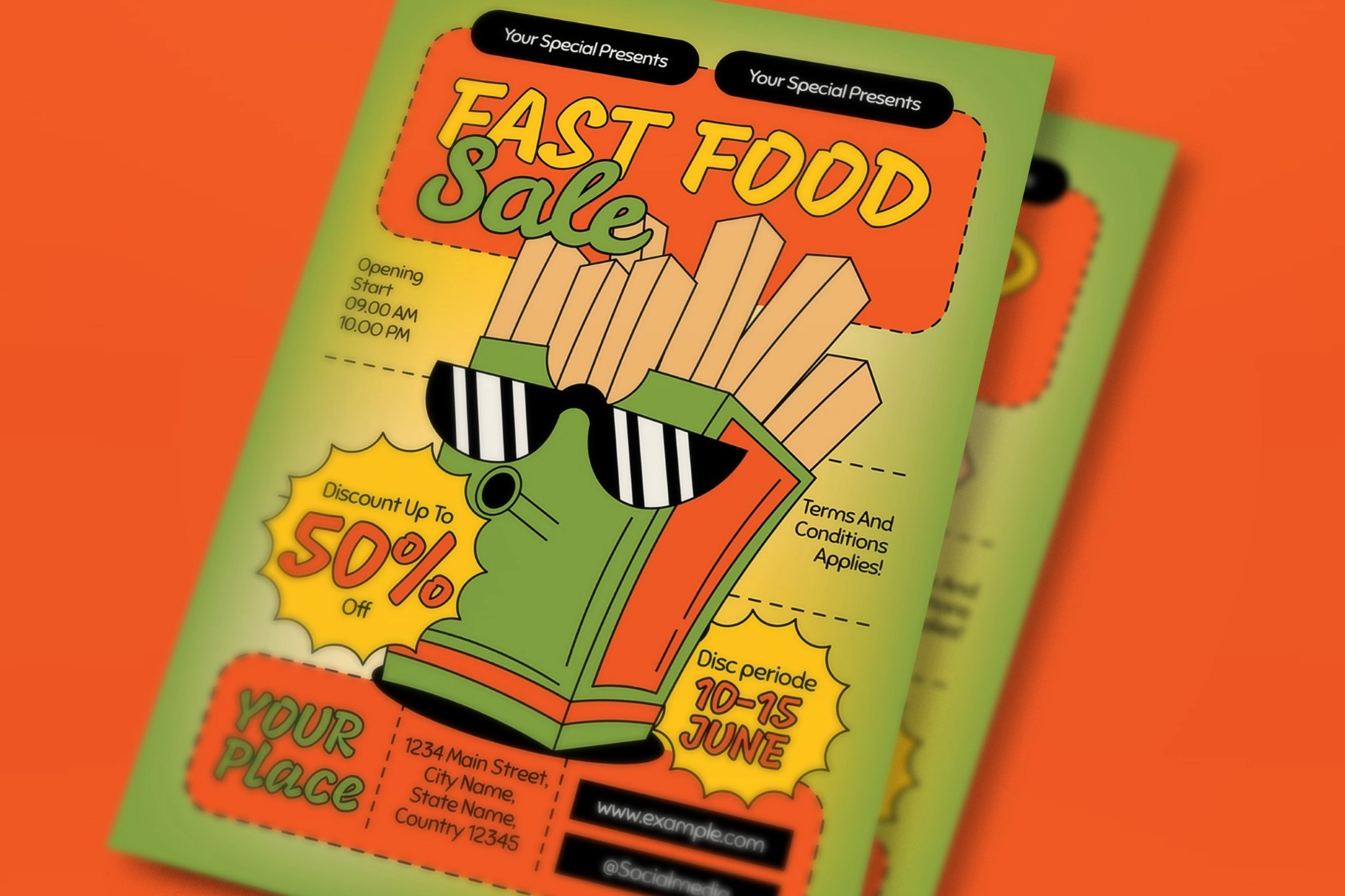 Green Quirky Illustration Fastfood Sale Flyer