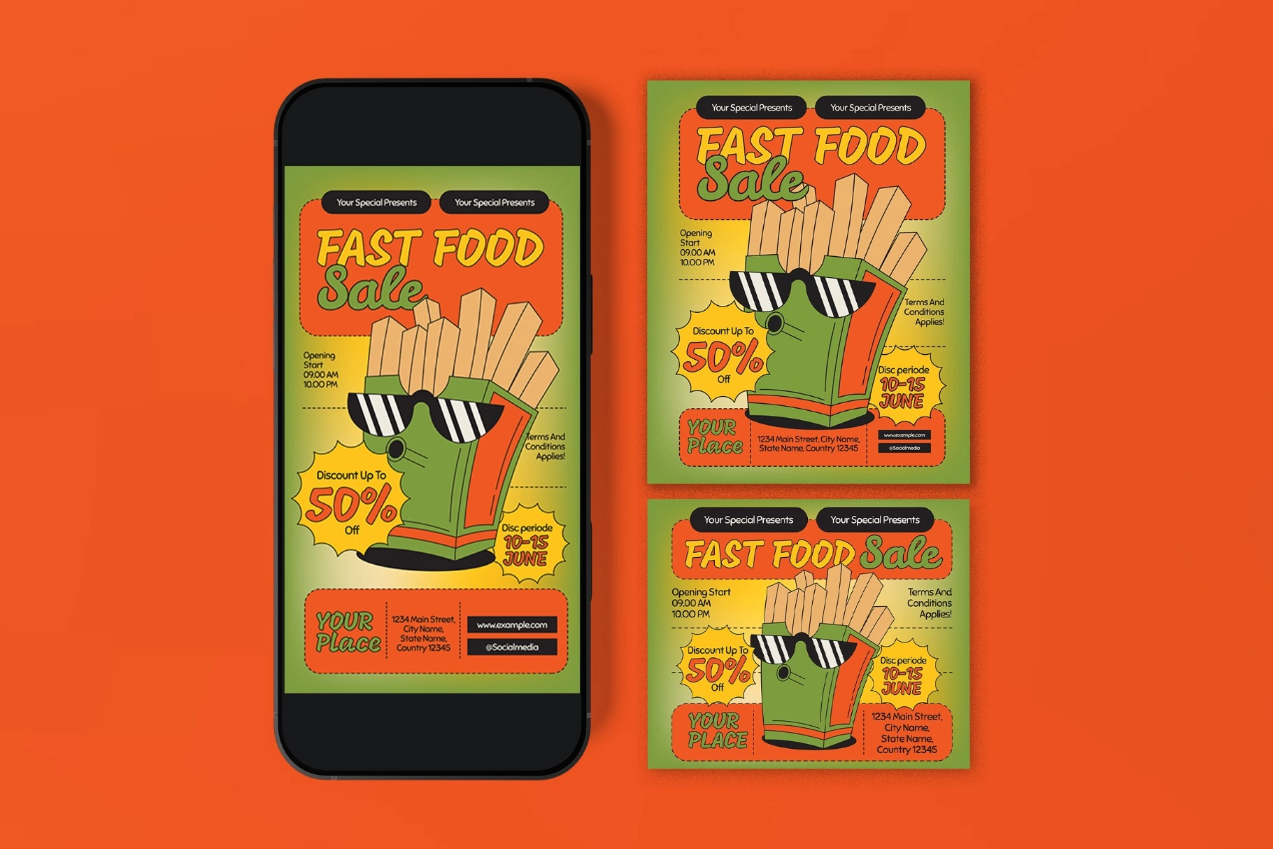 Green Quirky Illustration Fastfood Sale Flyer