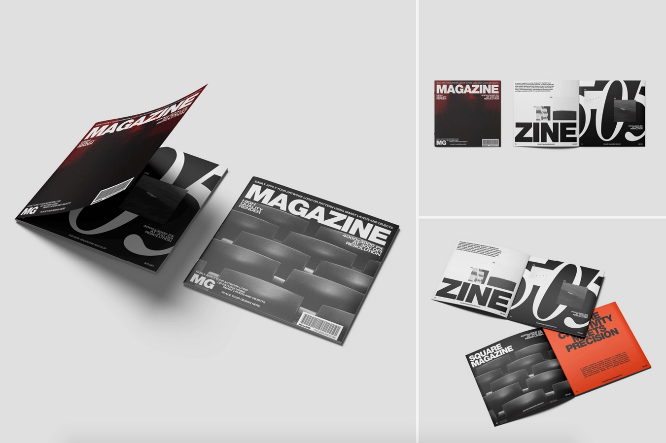 High-Quality Square Magazine Mockup Set