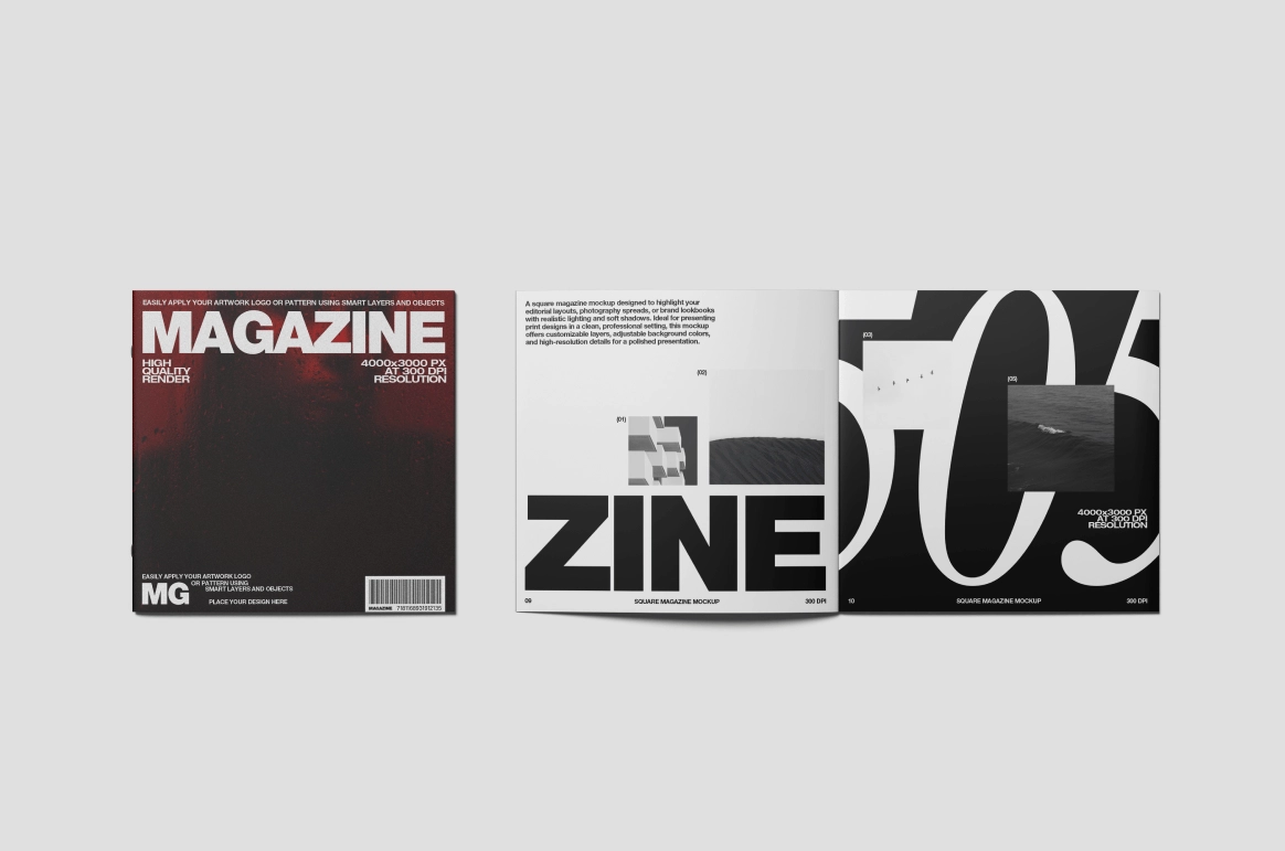 High-Quality Square Magazine Mockup Set
