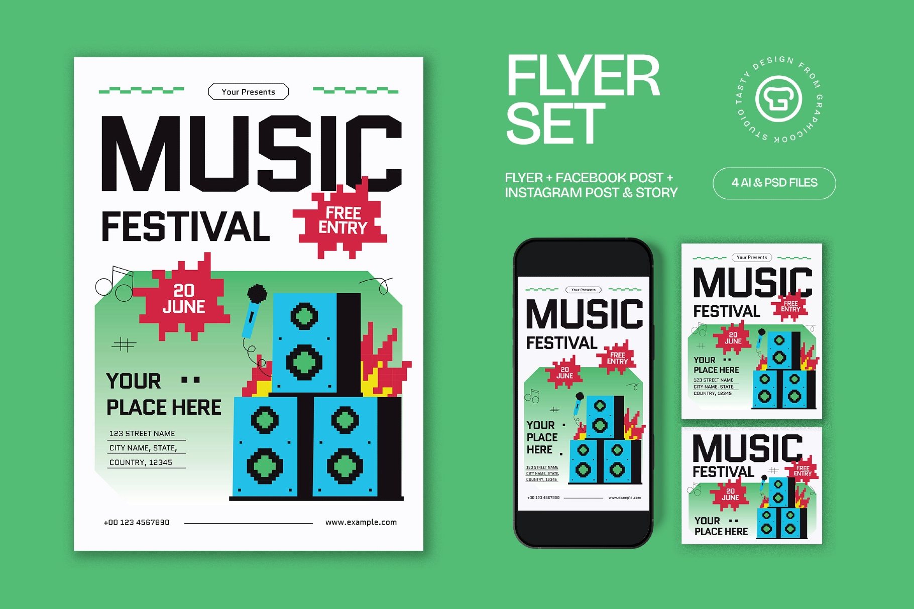 White And Blue Pixelated Music Festival Flyer