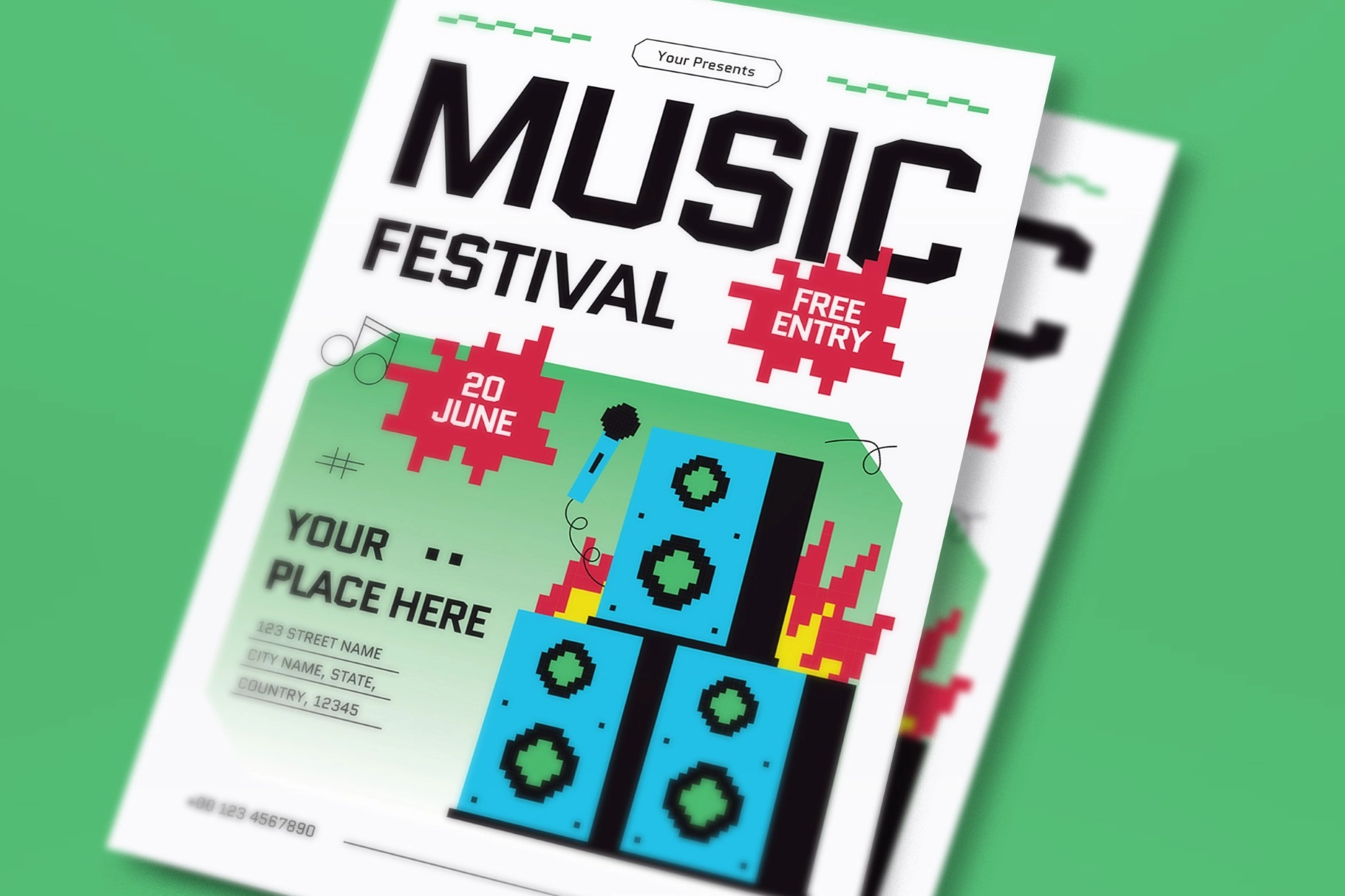 White And Blue Pixelated Music Festival Flyer