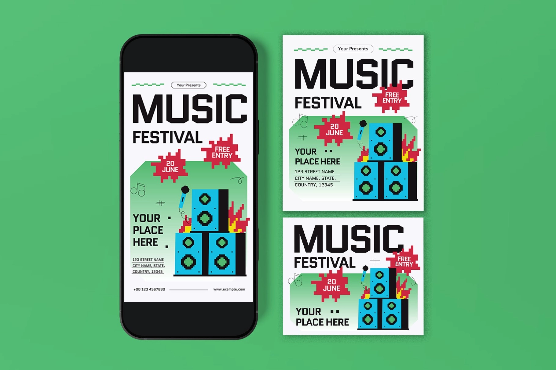 White And Blue Pixelated Music Festival Flyer