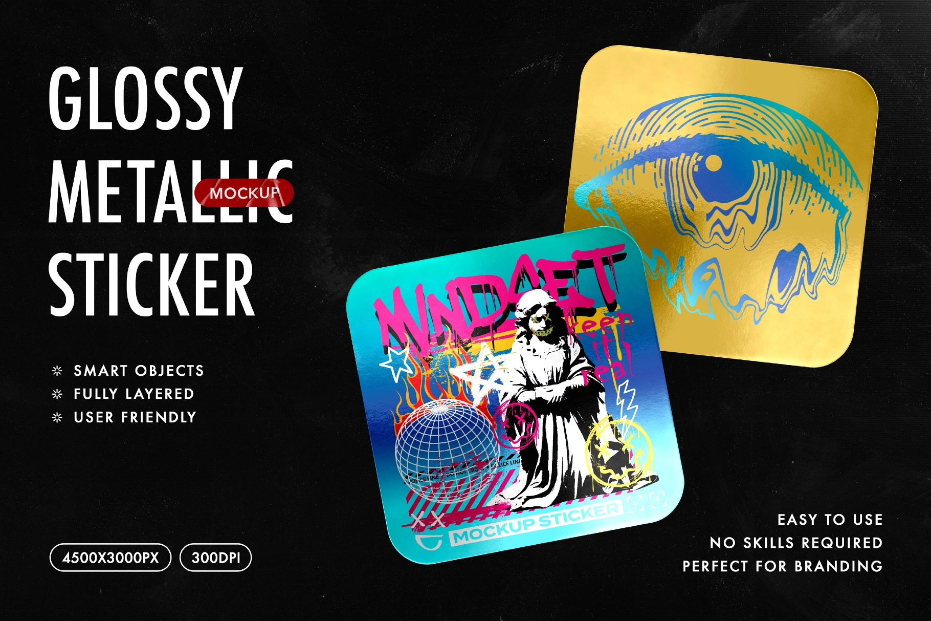 Square Metallic Sticker Mockup