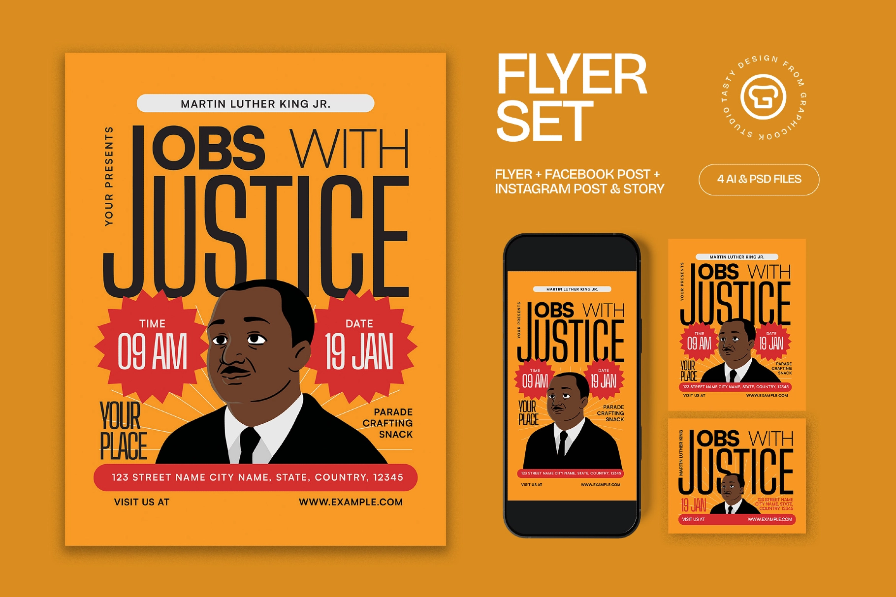 Yellow Martin Luther King Jr. Day Flyer