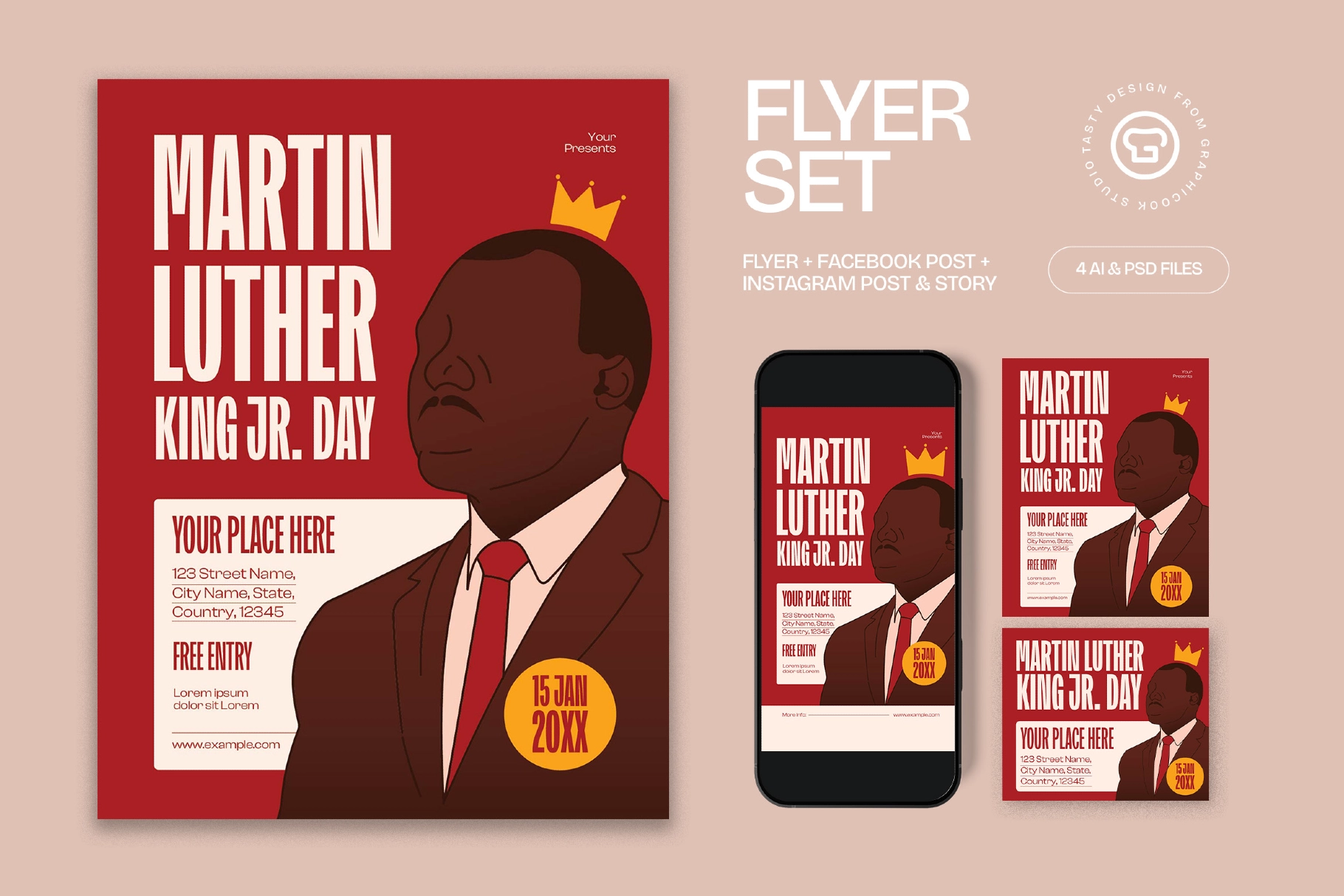Red Flat Design Martin Luther King Jr. Day Flyer