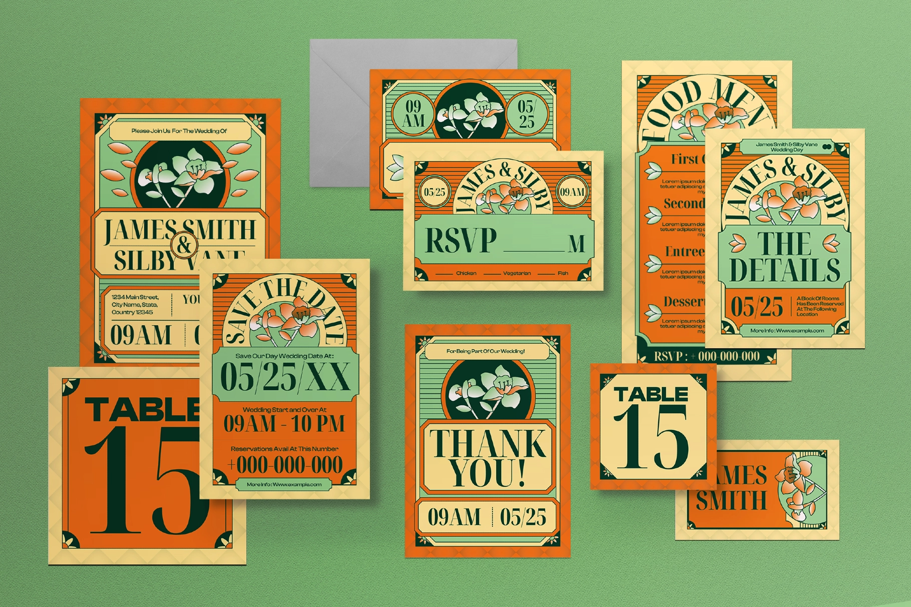 Beige And Yellow Wedding Invitation Set