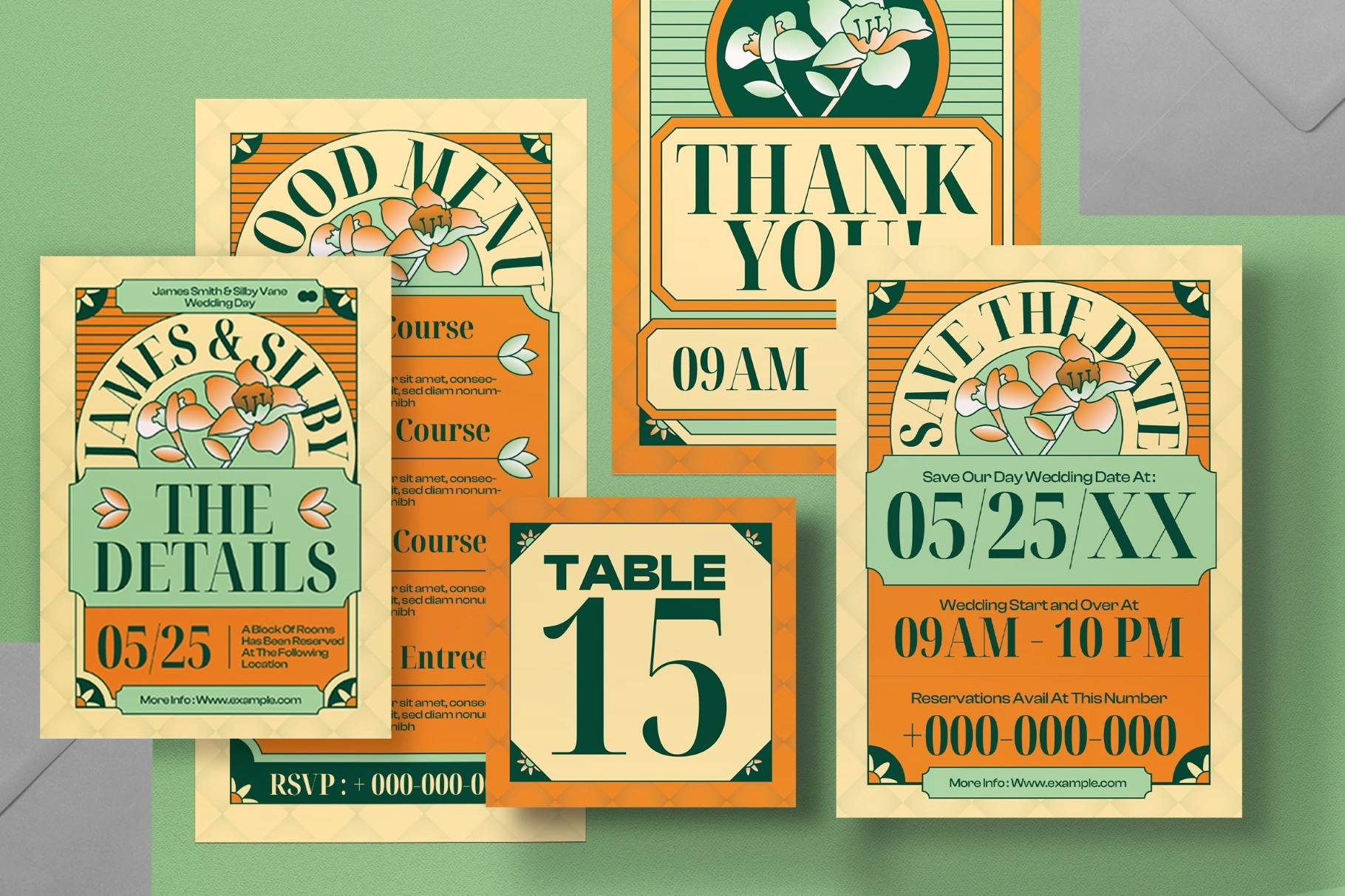 Beige And Yellow Wedding Invitation Set