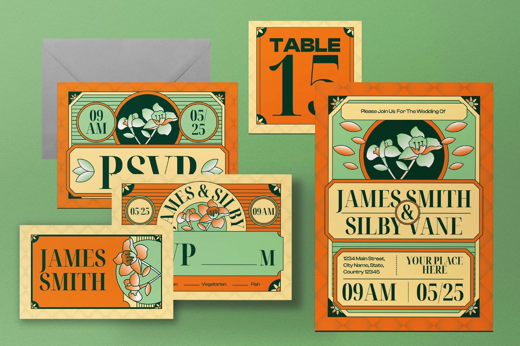 Beige And Yellow Wedding Invitation Set