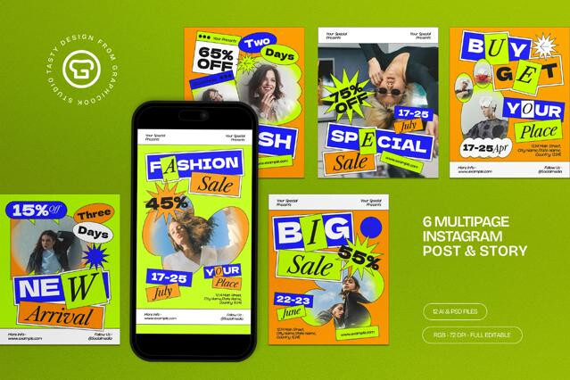 Green Bold Fashion Sale Instagram Set