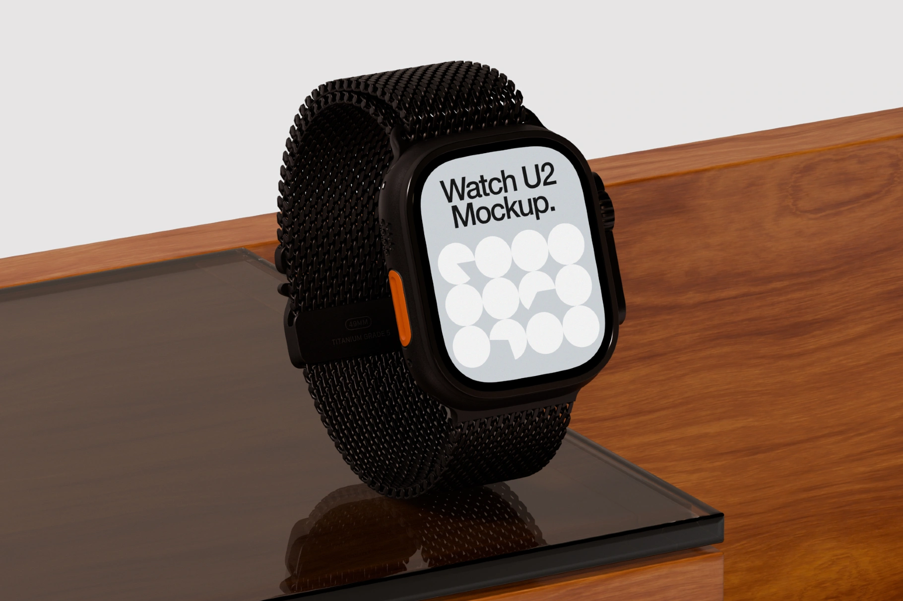 Apple Watch Ultra 2 Mockup on Wooden Cabinet