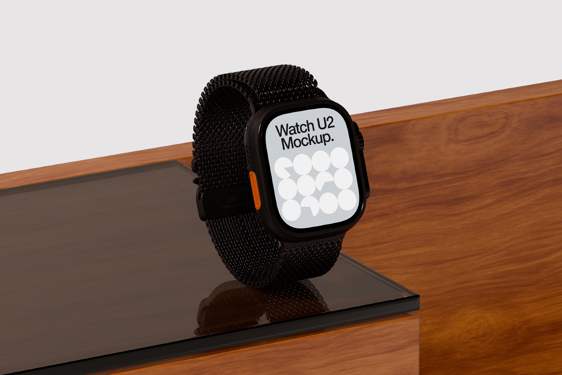 Apple Watch Ultra 2 Mockup on Wooden Cabinet