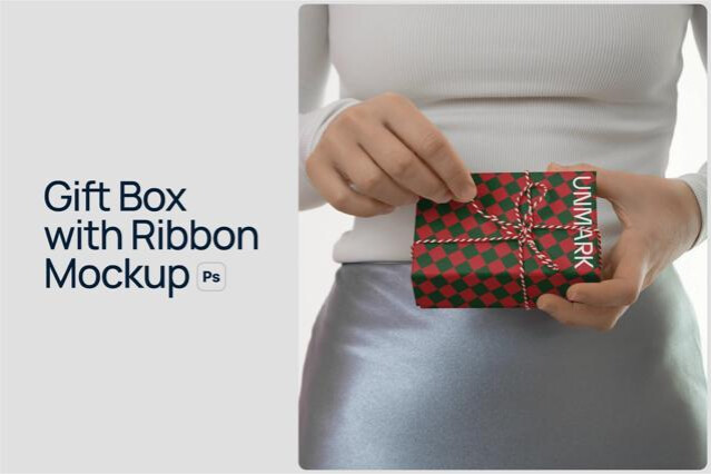 Gift Box with Ribbon Mockup