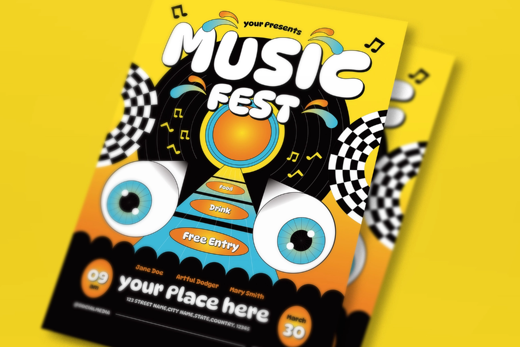 Yellow Quirky Illustration Music Festival Flyer