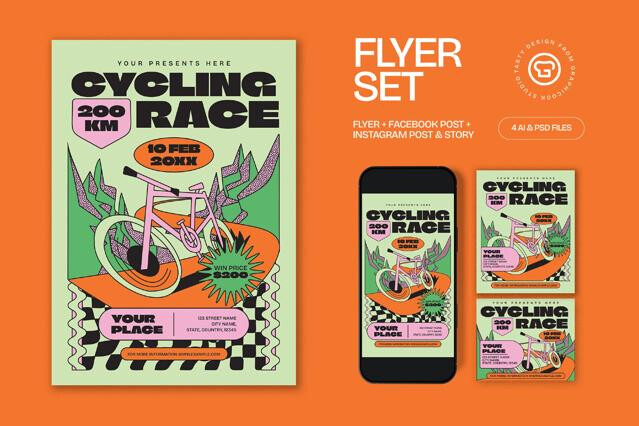 Orange Quirky Cycling Tournament Flyer