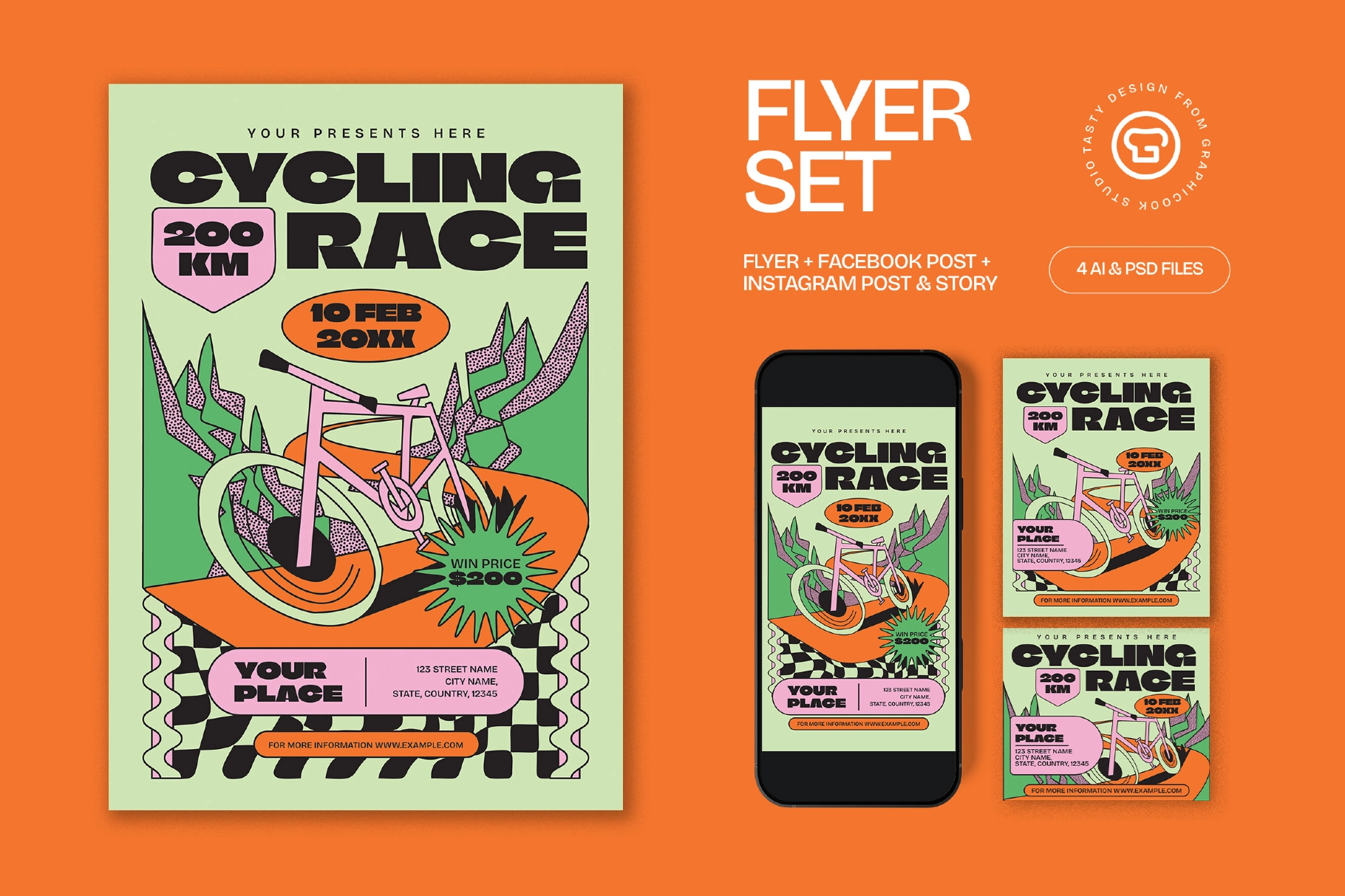 Orange Quirky Cycling Tournament Flyer