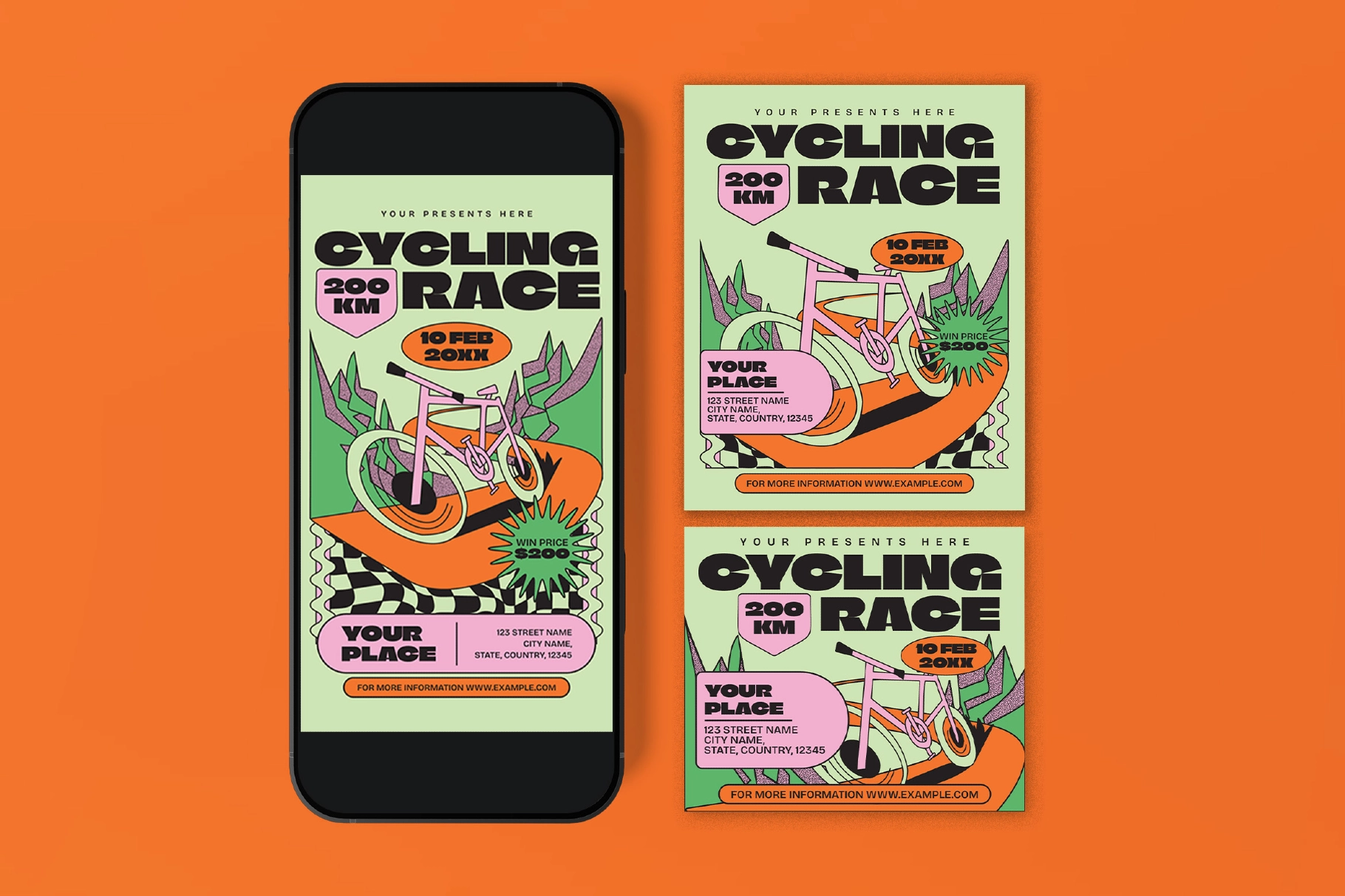 Orange Quirky Cycling Tournament Flyer