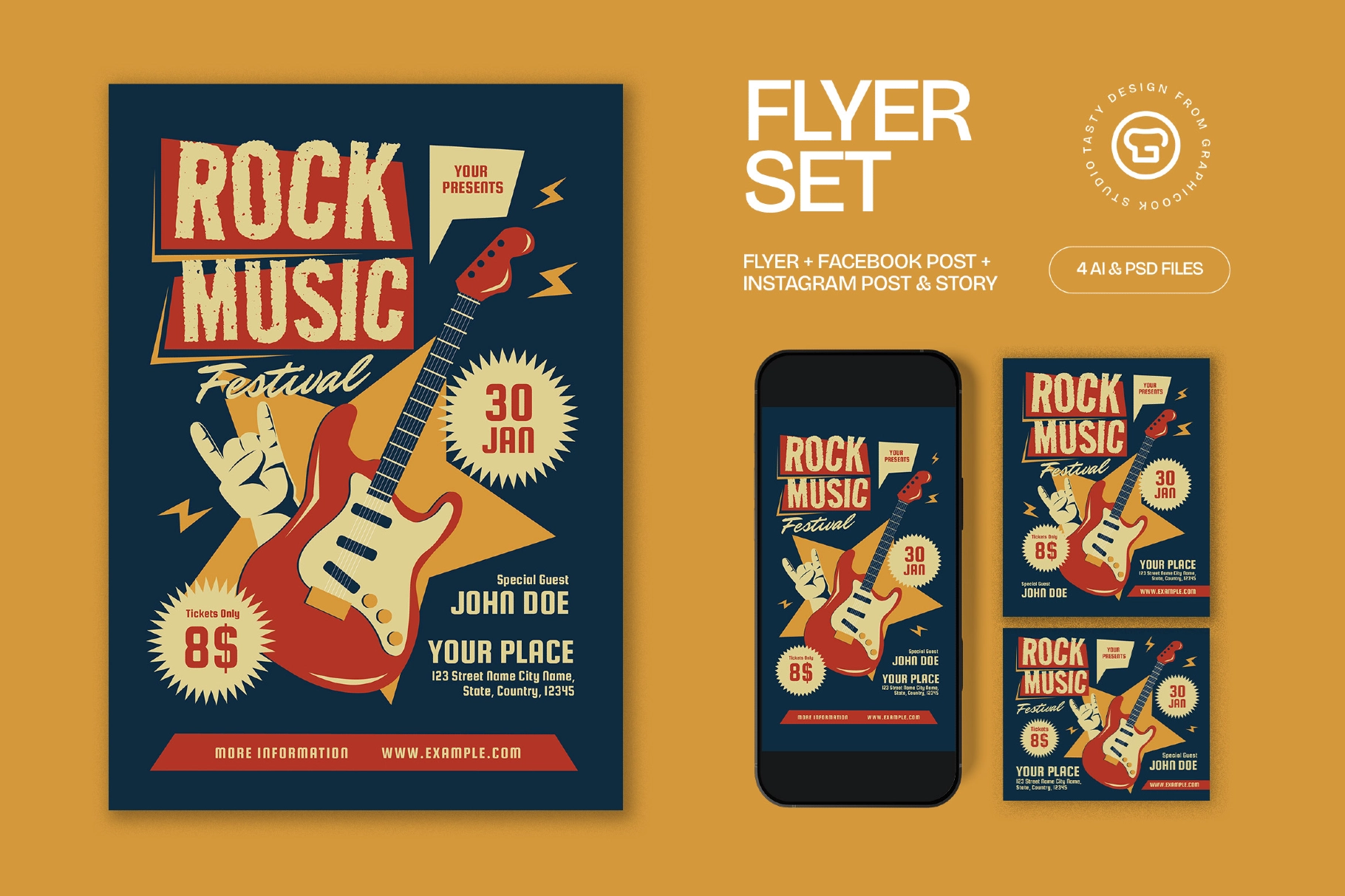 Blue And Red Grunge Rock Music Festival Flyer