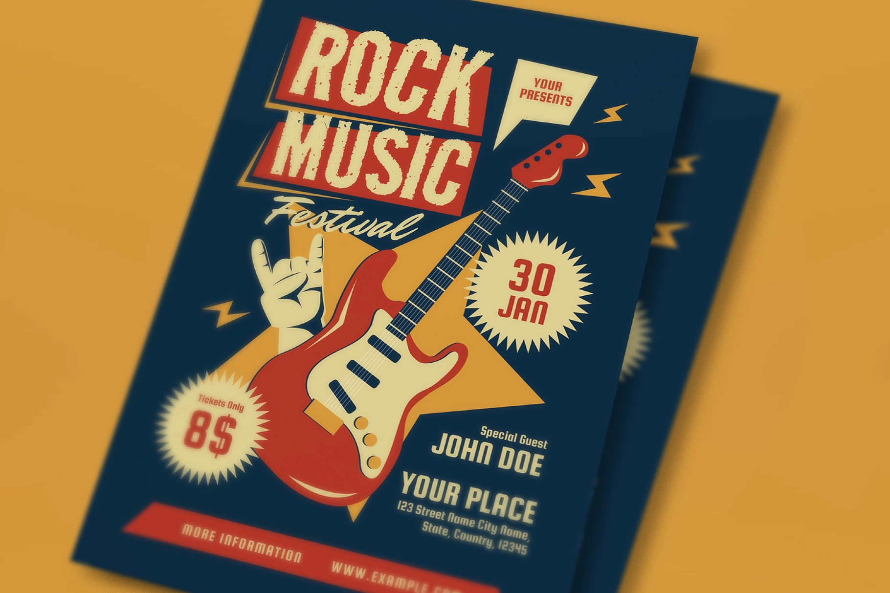 Blue And Red Grunge Rock Music Festival Flyer