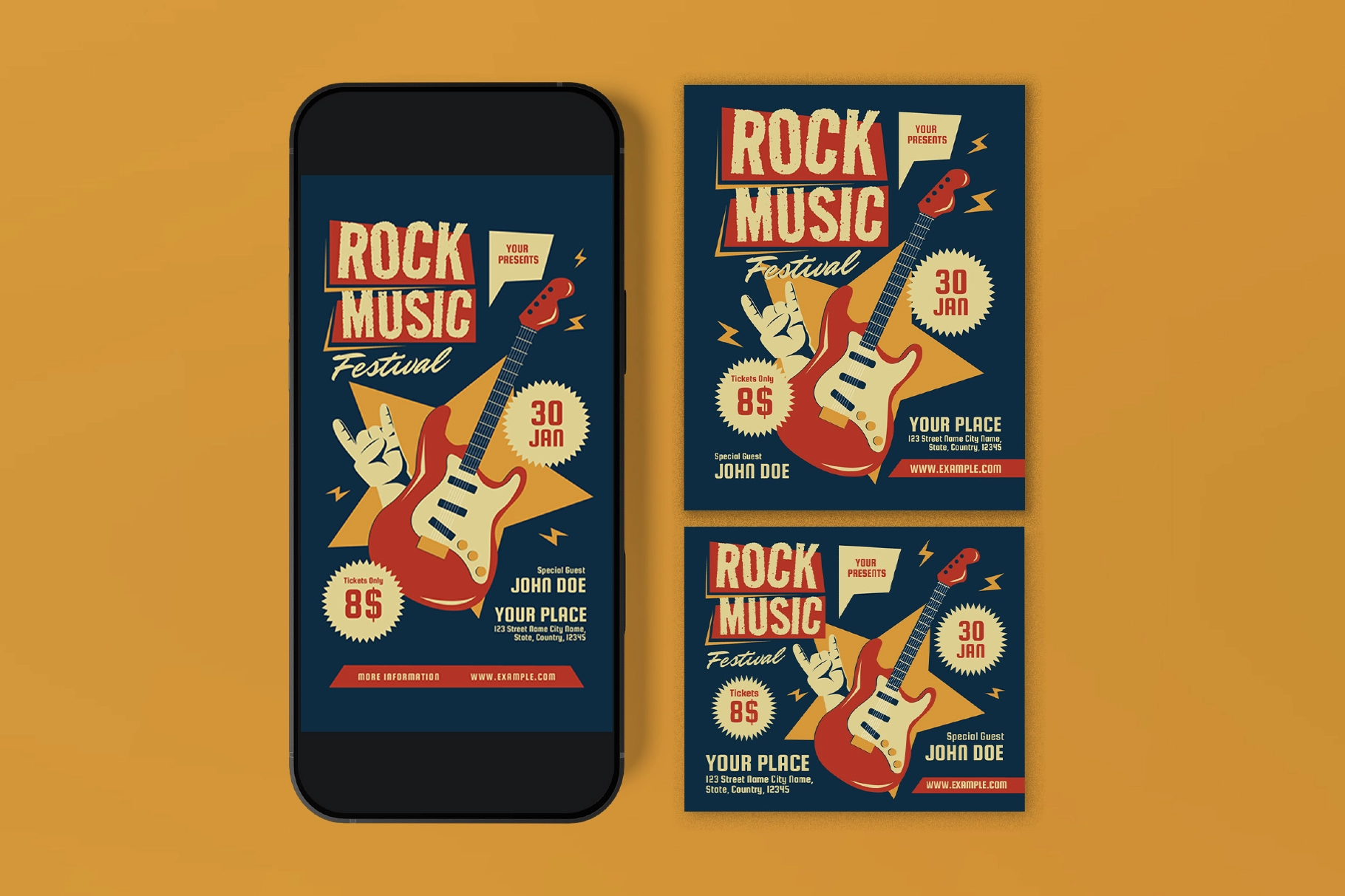 Blue And Red Grunge Rock Music Festival Flyer