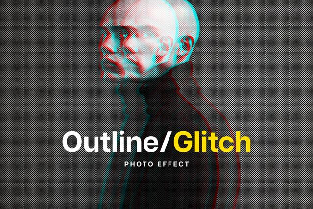 Outline Glitch Halftone Photo Effect