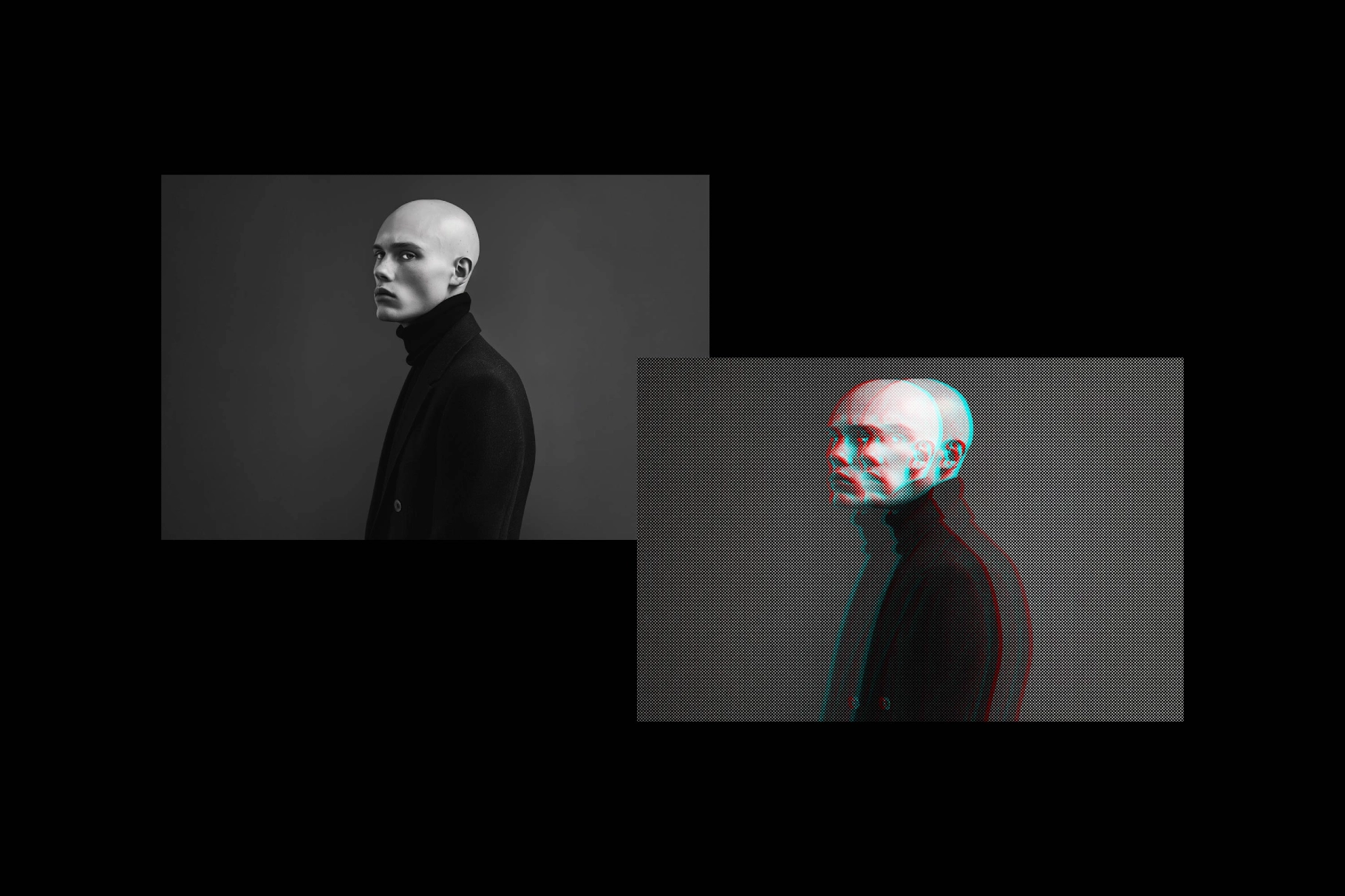 Outline Glitch Halftone Photo Effect