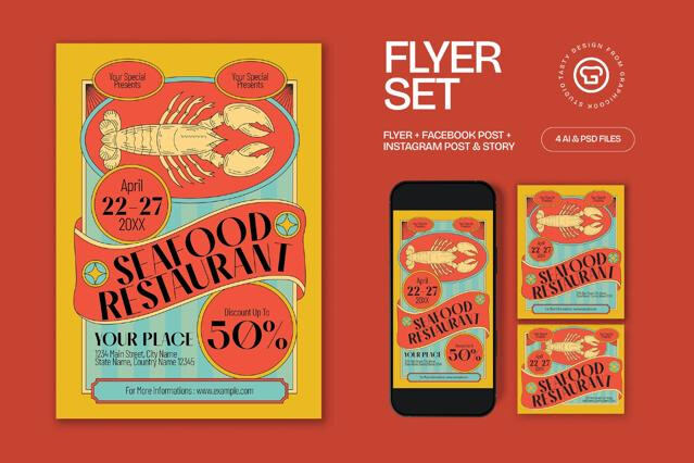 Red Vintage Seafood Restaurant Promotion Flyer