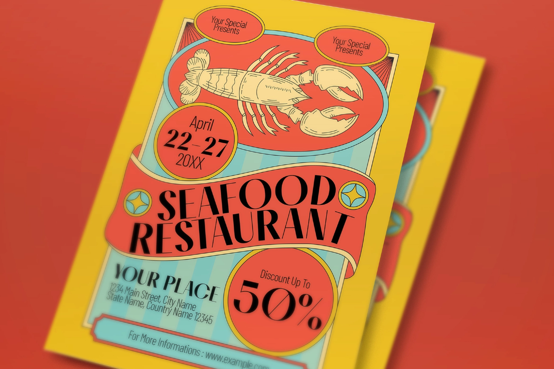 Red Vintage Seafood Restaurant Promotion Flyer