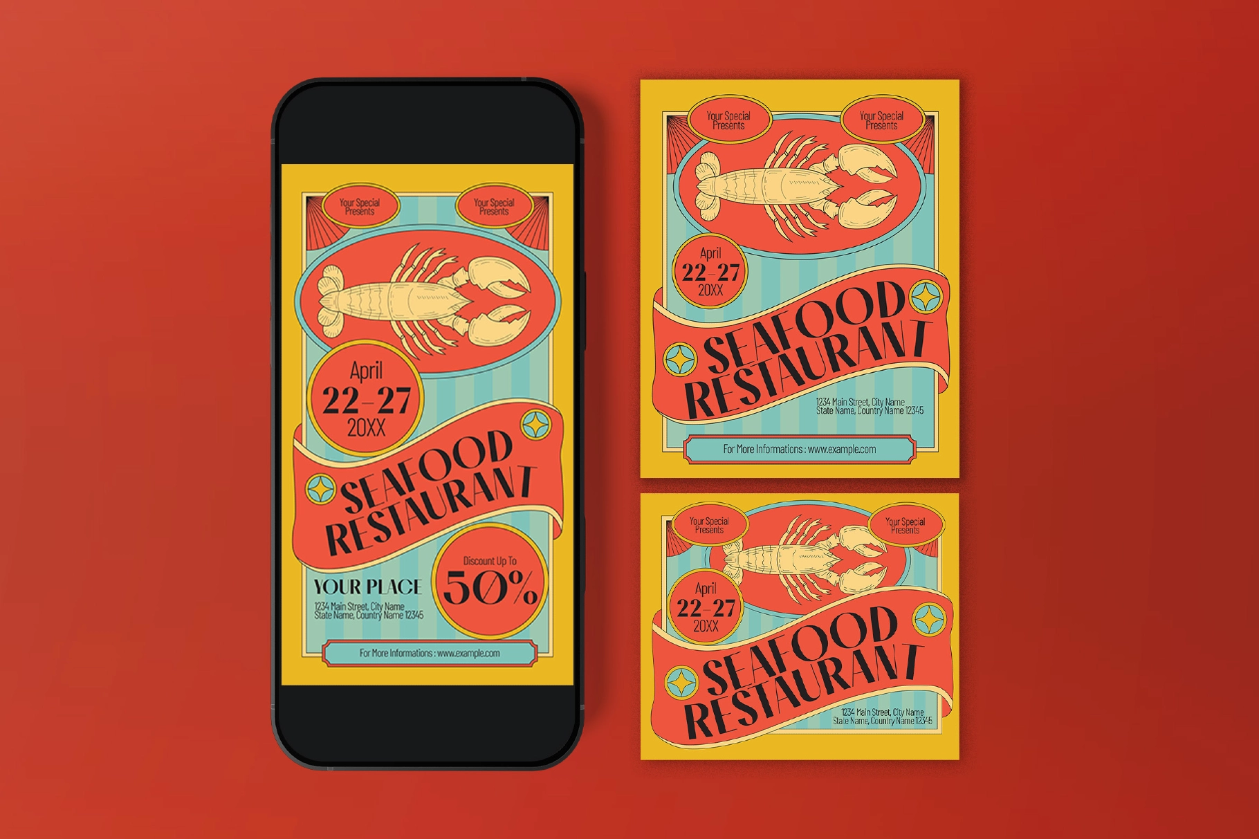 Red Vintage Seafood Restaurant Promotion Flyer