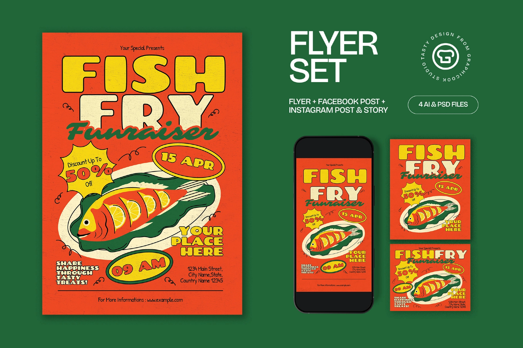 Orange Quirky Fish Fry Fundraiser Flyer