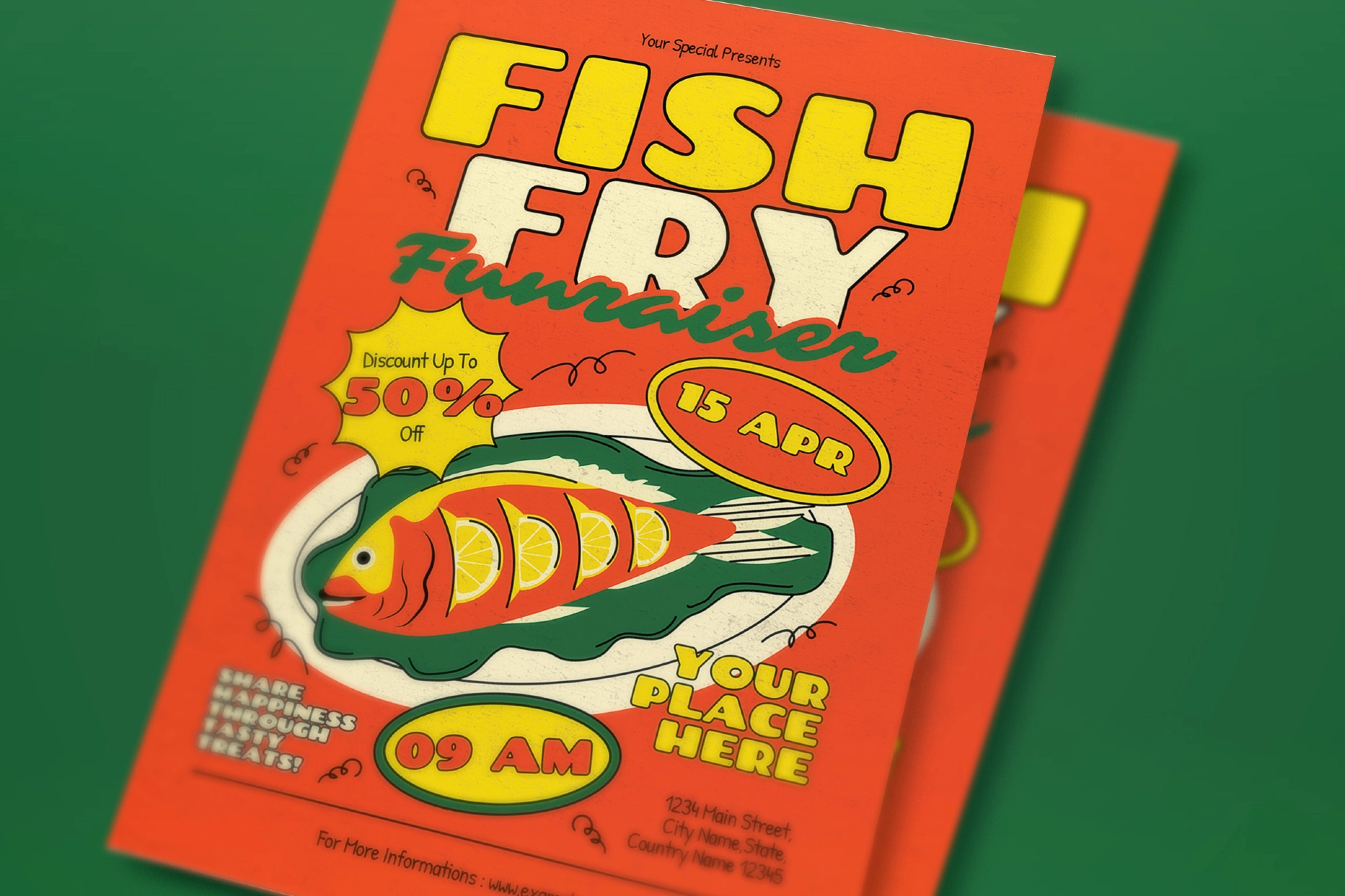 Orange Quirky Fish Fry Fundraiser Flyer