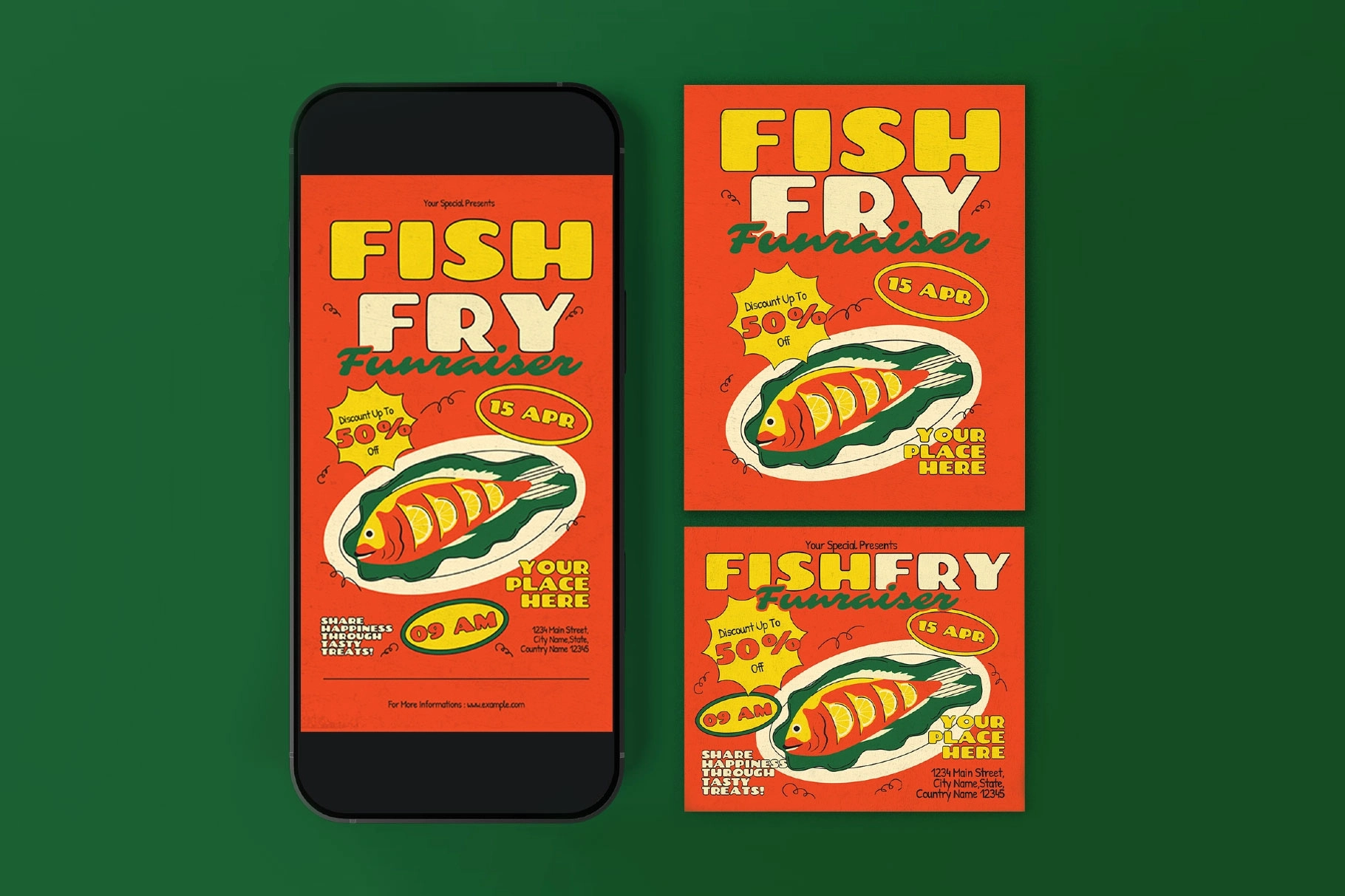 Orange Quirky Fish Fry Fundraiser Flyer