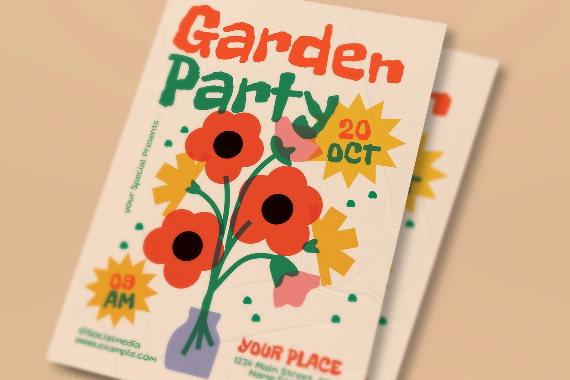 Beige Quirky Illustration Garden Party Flyer